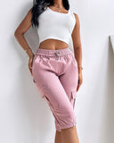 Side Pockets Drawstring Waist Cropped Cargo Pants