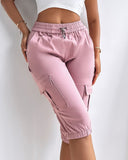 Side Pockets Drawstring Waist Cropped Cargo Pants