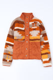 Brown Quilted Patch Pockets Aztec Furry Jacket