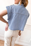 Dusk Blue Denim Pinup Folded Cap Sleeve Shirt