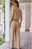 Goat Buttoned Vest Drawstring Wide Leg Pants 2pcs Set