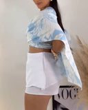 2 Pieces Outfit Floral Print Asymmetrical Neck Slit Convertible Top with Bandeau