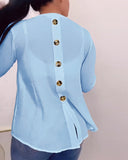 V Neck Roll Up Sleeve Back Button Blouse Casual Top with Pocket