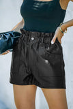 Black Faux Leather Paper Bag Waist High Rise Shorts