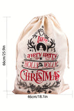 White Christmas Pattern Print Drawstring Large Gift Sack