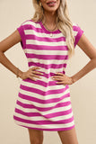 Rose Stripe Cap Sleeve Pocketed Shift T-shirt Dress