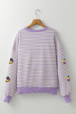 Purple Stripe Sequin Doughnut Graphic Long Sleeve Mardi Gras Top