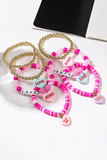 Bonbon Valentine Heart Pendant Beaded Elastic Bracelet Set