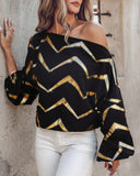 Bronzing Chevron Print Lantern Sleeve Top