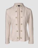 Argyle Cable Textured Stand Collar Metal Button Front Coat