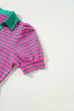 Pink Stripe Collared V Neck Puff Sleeve T Shirt Dress