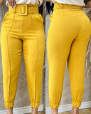 High Waist Tied Detail Pencil Pants Casual Slim Fit Cuffed Business Pantts