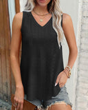 V Neck Sleeveless Thick Strap Hollow out Knit Tank Causal Top