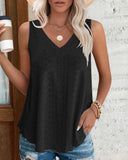 V Neck Sleeveless Thick Strap Hollow out Knit Tank Causal Top