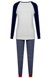 Navy Blue Christmas Pattern Striped Print Slim Fit Loungewear