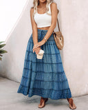 Two Way Wear Versatile High Waist Denim Midi Skirt with Pearl Embellishments Off the Shoulder Long Dress