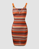 Chevron Pattern V Neck Chain Decor Pocket Design Mini Dress