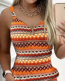 Chevron Pattern V Neck Chain Decor Pocket Design Mini Dress