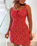 Floral Print Lace up Square Neck Spaghetti Strap Romper Casual Shirred Split Dress Jumpsuit