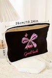 Rose Red Bow Knot Print Zipper Corduroy Large Cosmetic Bag