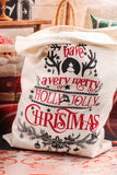 White Christmas Pattern Print Drawstring Large Gift Sack