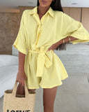 Turn down Collar Half Sleeve Tied Detail Romper