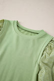 Mist Green Solid Patchwork Sleeve Round Neck Sweatshirt