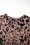 Brown Leopard Print V Neck Half Sleeve Oversized Tee