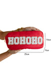 Fiery Red HOHOHO Chenille Glitter Zipper Large Makeup Bag