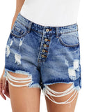 Pocket Design Raw Hem Ripped Denim Shorts