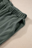Duffel Green Solid Color Ribbed Ruffle Tank Top and Pants Set