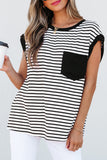 Black Stripe Chest Pocket Patch Round Neck Tank Top