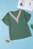 Blackish Green Plus Size Embroidery V Neck Draped Sleeve Blouse