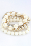 White Flower Rhinestone Beaded Multi Layer Bracelet Set