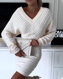 V Neck Hollow Out Long Sleeve Knit Dress