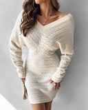 V Neck Hollow Out Long Sleeve Knit Dress