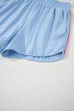 Beau Blue Color Block Stripes Elastic High Waist Active Shorts