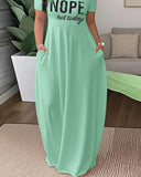 Faith Print Off the Shoulder Short Sleeve Elegant Maxi Dress with Pocket