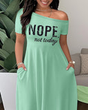 Faith Print Off the Shoulder Short Sleeve Elegant Maxi Dress with Pocket