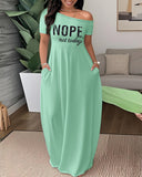Faith Print Off the Shoulder Short Sleeve Elegant Maxi Dress with Pocket