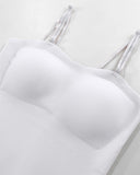 Spaghetti Strap Built in Bra Slim Fit Tank Top Sexy Back Criss Cross Workout Camisole Tops