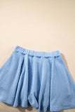 Sky Blue Corded Lantern Sleeve Top High Waist Ruffled Mini Skirt Set