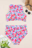 Rose Plus Size Floral Print Twisted High Waist Bikini Set