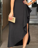 Ruffle Hem One Shoulder Asymmetrical Midi Dress