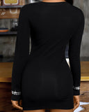 Studded One Shoulder Long Sleeve Bodycon Dress