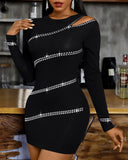 Studded One Shoulder Long Sleeve Bodycon Dress