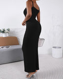 ChicMe ShapeSculpt Basic Lounge Slip U Neck Long Dress Elegant Sleeveless Ribbed Bodycon Maxi Dresses