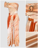 Cold Shoulder Ruched Buckle Wide Leg Jumpsuit