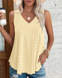 V Neck Sleeveless Thick Strap Hollow out Knit Tank Casual Top