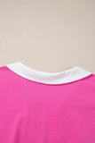 Pink Contrast Trim Collared Split Neck Short Sleeve Plus Size Top